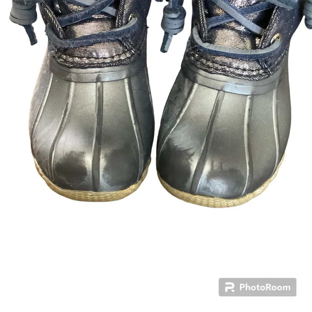 Sperry Toddler Saltwater Waterproof Rain/Duck Boots Size 8M Navy Blue Shimmer